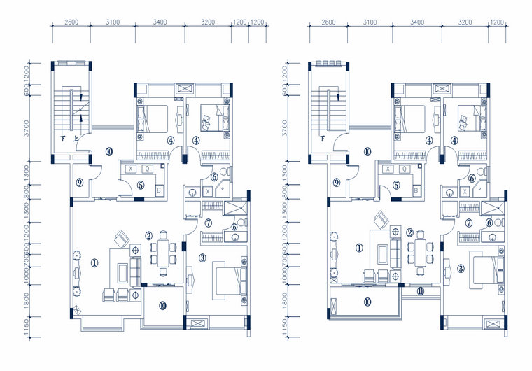 Hb-3型 三室兩廳一廚兩衛(wèi) 建筑面積 138.43㎡ 房屋面積122.68㎡ <br/>Hb-4型 三室兩廳一廚兩衛(wèi) 建筑面積 126.87㎡ 房屋面積114.2㎡ 